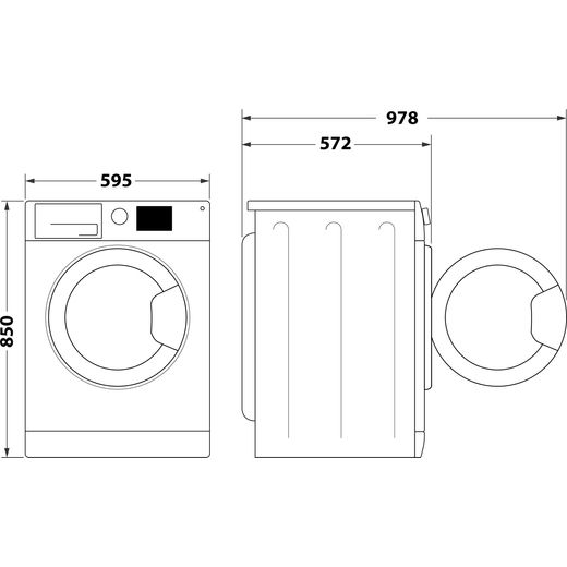 Hotpoint Anti-Stain NSWM 7469 BS UK 7kg Washing Machine with 1400 rpm - Black - Dimensions shot